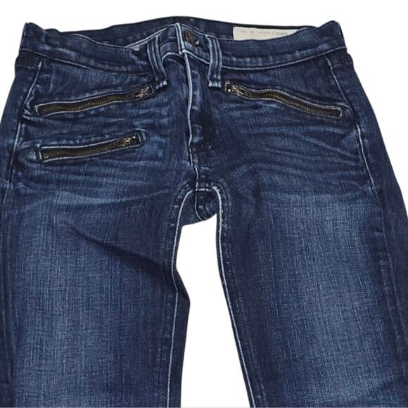Rag & Bone Skinny Cropped Low Rise Blue Jeans with Zippers Kensington 25 - Picture 3 of 9